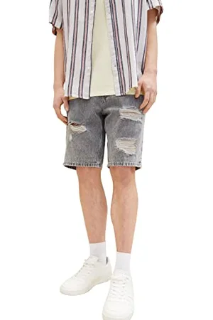 TOM TAILOR Herren 1036267 Loose Fit Jeans Bermuda Shorts, 10223-Destroyed Mid Stone Grey Denim, XL