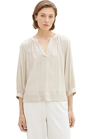 TOM TAILOR Damen 1037882 Tunica Bluse mit V-Ausschnitt, 32398-clouds Grey Melange, 42