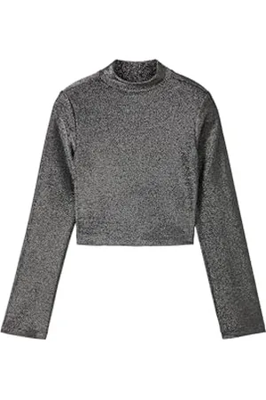 TOM TAILOR Mädchen Kinder Cropped Longsleeve t mit Glitzer-Effekt, , 140