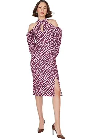 Trendyol Damen Regular Skater V-Ausschnitt Webstoff Kleid, , 38