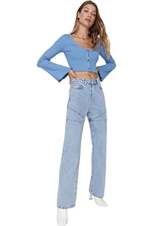 Trendyol Damen Herren Hoher Bund Weites Bein der 90er Jeans, Hellblau, 42 EU
