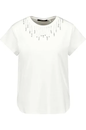 Taifun Damen T-Shirt mit Strassstein-Applikation Kurzarm unifarben 40