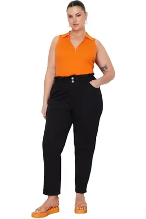 Trendyol Damen Women High Waist Straight Leg Plus Size Jeans Hose, Black, 50