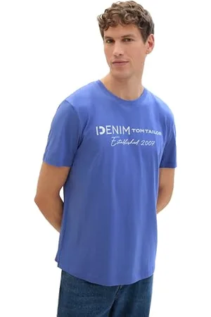 TOM TAILOR Herren T-Shirt mit Logo-Print aus Baumwolle, blueberry blue, S