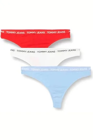 Tommy Hilfiger Damen 3er Pack Strings Classic Thong Baumwolle mit Stretch, Mehrfarbig (Hot Heat/White/Mod Blu), 3XL