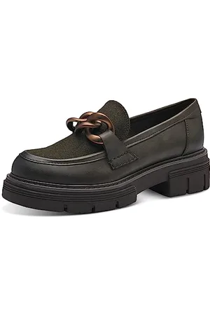 Marco Tozzi Damen Loafer mit Plateau aus Kunstleder mit Kette, Grün , 37