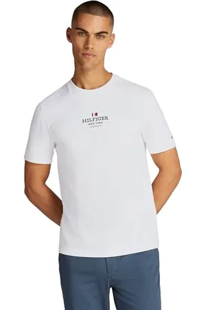Tommy Hilfiger Herren T-Shirt Kurzarm mit Branding, Weiß (White), L