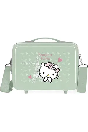 Hello Kitty Paris Anpassbarer Kulturbeutel mit grünem Schultergurt 29 x 21 x 15 cm, starres ABS, 9,14 l, 0,6 kg