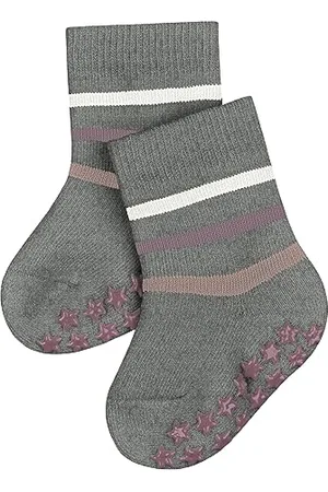 Falke Unisex Baby Hausschuh-Socken Multi Stripe B HP Baumwolle rutschhemmende Noppen 1 Paar, Grau (Light Grey 3407), 62-68