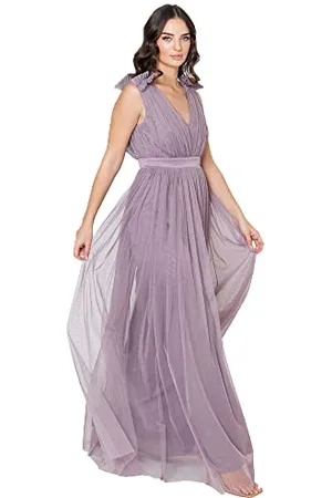 Maya Deluxe Damen Ruffle Shoulder Maxi Dress Brautjungfernkleid, , 50 EU