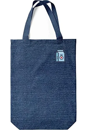 Green Fish Denim-Tragetasche, bedruckt, Einkaufstasche, maschinenwaschbar, faltbar, Handtasche aus Jeans mit Griffen, 22 x 26 cm
