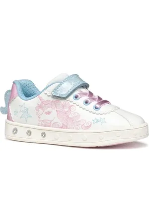 Geox J Skylin Girl A Sneaker, White/Pink, 29 EU