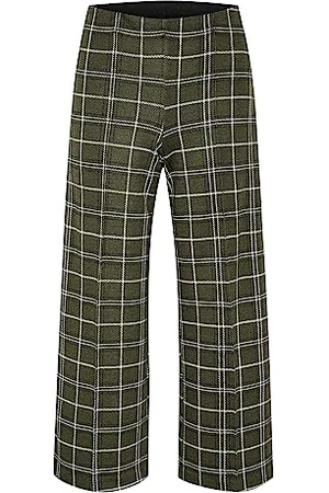 Part Two Damen Hose mit weiten Beinen, hochgewickelt, Checked Fabric Trousers, , X-Large