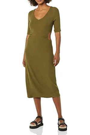 Amazon Damen Fein Geripptes Kleid mit seitlichem Ausschnitt (zuvor Daily Ritual), , XXL