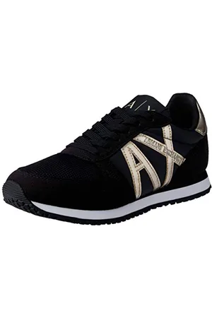 Armani Exchange Damen Microfiber Suede lace up Sneaker, Black+LT Gold, 35 EU