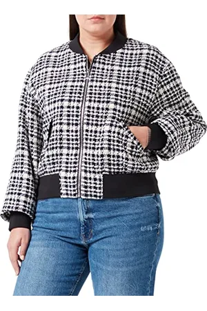HUGO BOSS Damen Arolara-1 Relaxed-Fit Jacke aus kariertem Baumwoll-Mix mit Bouclé-Struktur Gemustert 36