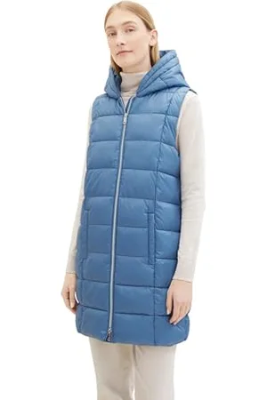 TOM TAILOR Damen Longstyle Lightwight Weste mit Kapuze, , XL