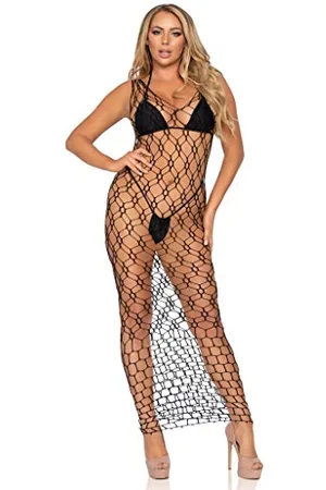 Leg Avenue Damen Hexi net Maxi Negligé, Black, One Size