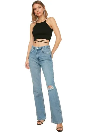 Trendyol Damen Herren Hoher Bund Flared Jeans, , 38 EU