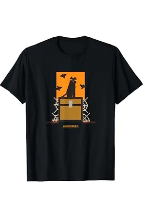 Minecraft Halloween Bats & Black Cat Atop A Webbed Chest T-Shirt