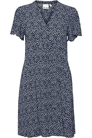 Ichi IHMARRAKECH AOP DR11 Damen Freizeitkleid Kleid 100% Viskose Minikleid mit Flügelärmeln V-Ausschnitt Regular-Fit, Größe:S, Farbe: