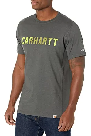 Carhartt Force Relaxed Fit Mittelschweres Kurzarm-T-Shirt mit Blocklogo-Grafik für Herren Grau M