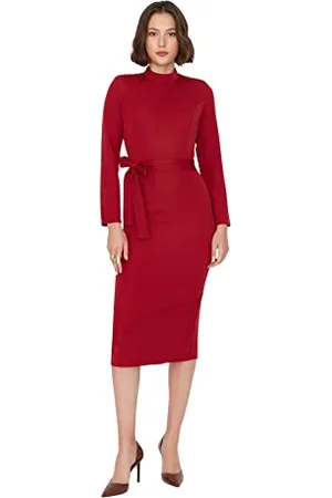 Trendyol Damen Regular Bodycon Stehkragen Webstoff Kleid, Bordeaux, 36