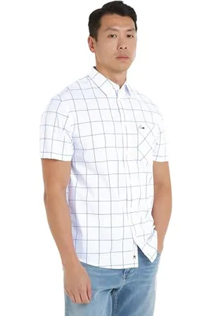 Tommy Hilfiger Herren Hemd Check Poplin Shirt Kurzarm, (White), S