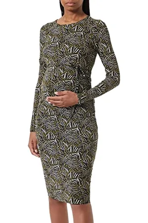 Noppies Maternity Damen Dress Paoli Long Sleeve Allover Print Kleid, Dark olive-P981, M