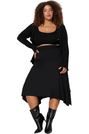 Trendyol Damen Tier Midi Asymmetrisch Eine Linie Rock in Übergröße Skirt, , 4XL Größen