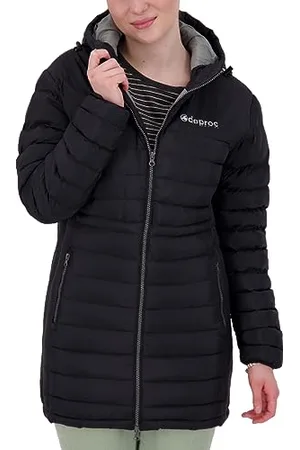 DEPROC-Active Deproc Active Leichter Damen Steppmantel in Daunenoptik mit fester Kapuze Winterjacke Übergangsjacke Langjacke GILMOUR auch in Großen Größen