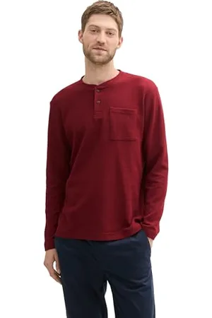 TOM TAILOR Herren Henley-Longsleeve mit Struktur, , M