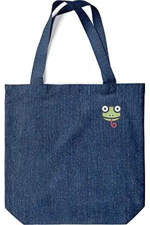 Green Fish Denim Bedruckte Einkaufstasche, Wiederverwendbare, Jeans Tasche, Maschinenwaschbar, Faltbar, Stofftasche mit Zwei Langen Henkeln, 38x42 Cm