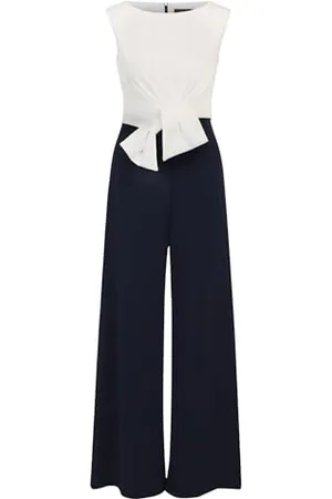 Vera Mont Damen Jumpsuit mit weitem Bein Dunkelblau/Weiß,46