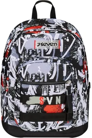 7 for all Mankind Rucksack, gepolsterter Schulranzen für Schule, Sport und Freizeit, Geräumige Schultasche für Teenager, Mädchen und Jungen, mit Trinkflaschenfach, rot-weiß, italienisches Design