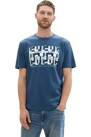 TOM TAILOR Herren 1043647 T-Shirt aus Baumwolle mit Print, 26779-Nighttime Blue, Small