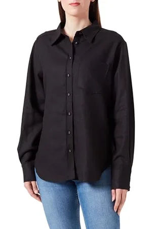 Y.A.S Y.A.S Damen FLAXY LS Linen Shirt NOOS Langarmbluse, Black, Large