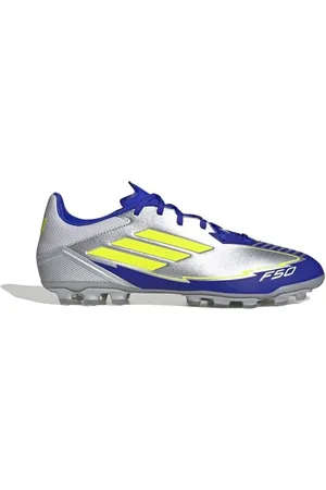 adidas Unisex F50 League Football Boots Artificial Ground Fußballschuhe, Silver met./solar Yellow/Lucid Blue