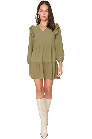 Trendyol Damen Woman Mini A-line V-Neck Woven Dress Kleid, , 42
