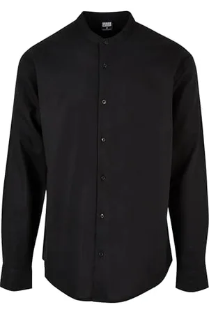 Urban classics Herren TB6244-Cotton Linen Stand Up Collar Shirt Hemd, Black, L