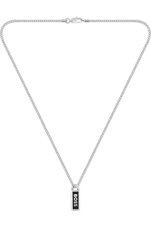 HUGO BOSS Jewelry Gliederhalsketteund Gliederarmband für Herren Kollektion KASSY EMBLEM aus Edelstahl mit einem Anhänger aus schwarzem Email