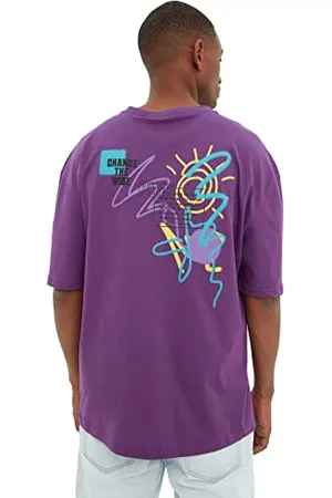 Trendyol MAN Herren Heren ontspannen pasvorm bedrukt T-shirt met korte mouwen T Shirt, , S EU