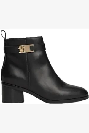 Tommy Hilfiger TH LOGO MID HEEL BOOTIE ( Niedrige Stiefel Damen, (Black), 36 EU