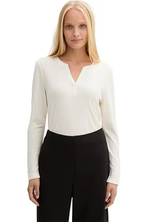 TOM TAILOR Damen Longsleeve im Material-Mix, , XXXL