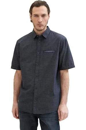 TOM TAILOR Herren Comfort Fit Hemd mit Struktur, navy colored dots structure, L