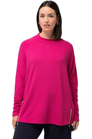 Ulla Popken Damen, große Größen, Sweatshirt, Querrippen, Stehkragen, Zipper, Langarm