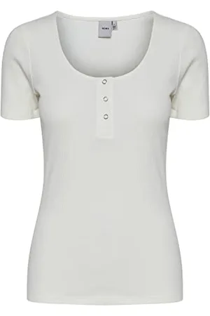 Ichi IHSUPER SS2 Damen T-Shirt Kurzarm Shirt Rippshirt mit kurzer Knopfleiste Slim Fit, Größe:XL, Farbe: