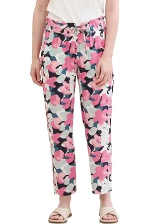 TOM TAILOR Damen Loose Fit Cropped Hose, pink colorful floral design, 40/28