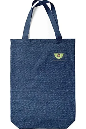 Green Fish Denim Bedruckte Einkaufstasche, Wiederverwendbare, Jeans Tasche, Maschinenwaschbar, Faltbar, Stofftasche mit Zwei Langen Henkeln, 22x26 Cm