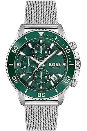 HUGO BOSS Chronograph Quarz Uhr für Herren Kollektion Admiral mit Silbernes Edelstahl-Mesh-Gliederarmband - 1513905